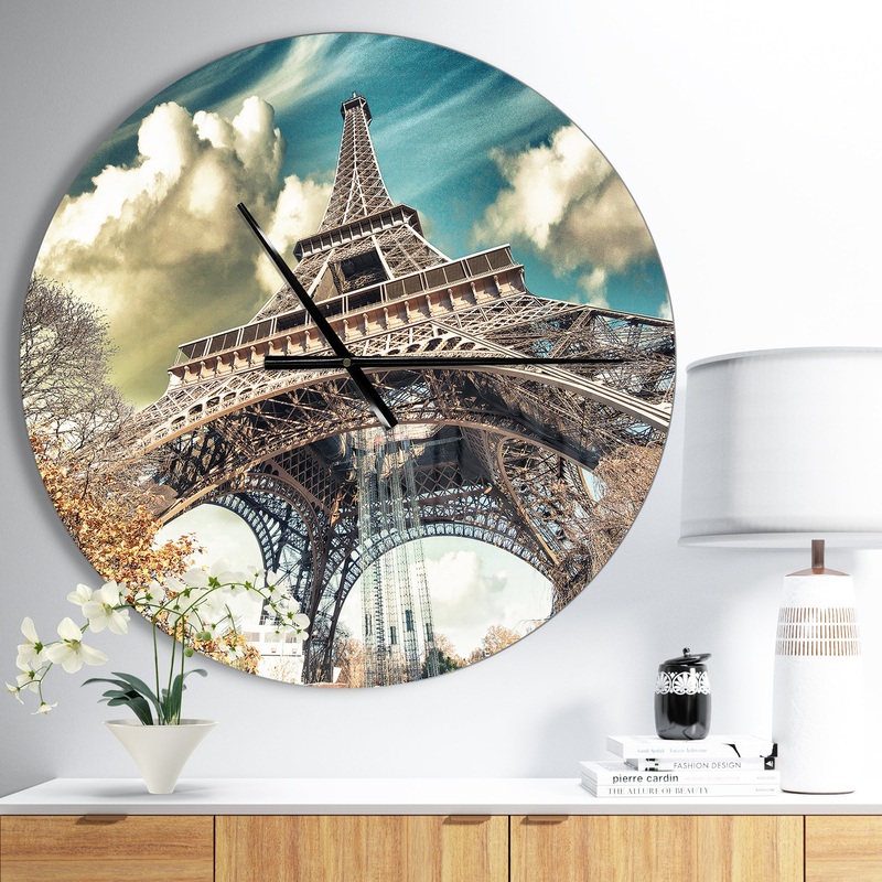 Street View of Paris Eiffel Tower - Oversized French Country Wall CLock