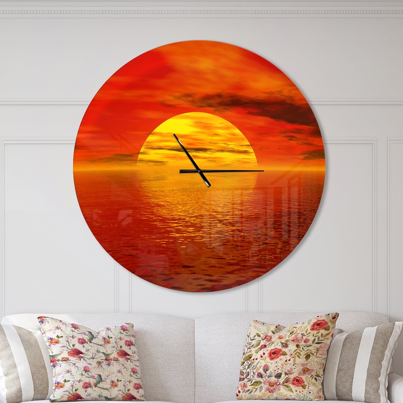 Sun Falling to Yellow Ocean - Oversized Coastal Wall CLock