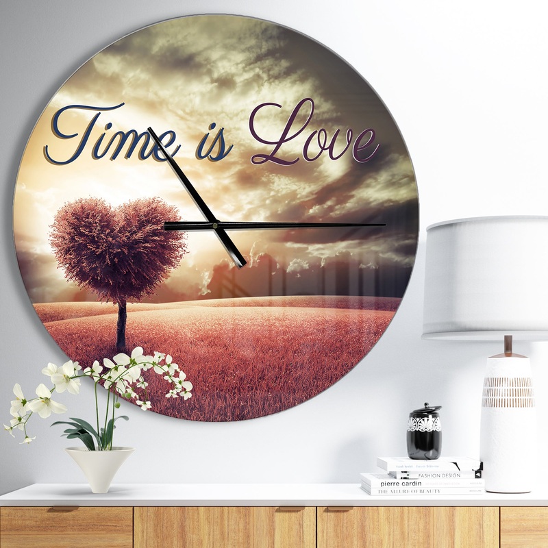 Time is Love Pink Heart Tree - Oversized Quote Wall CLock