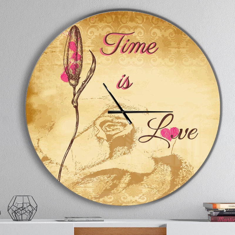 Time is Love Vintage Flower - Oversized Quote Wall CLock