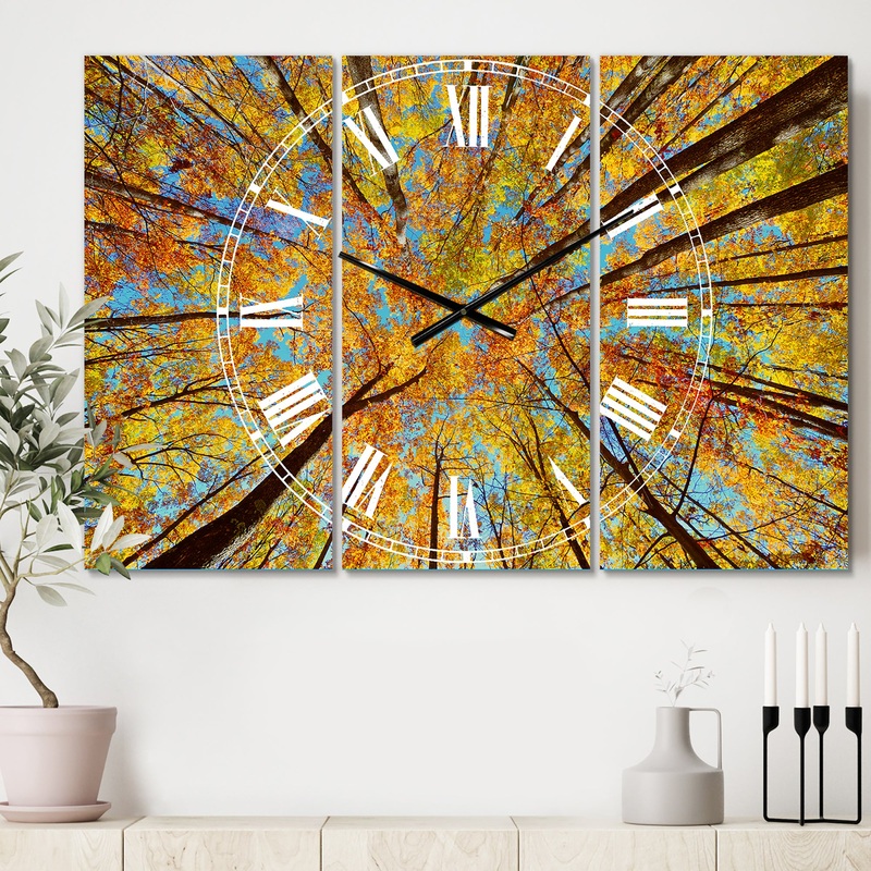 Tree Tops in Autumn Forest - Cottage 3 Panels Large Wall CLock