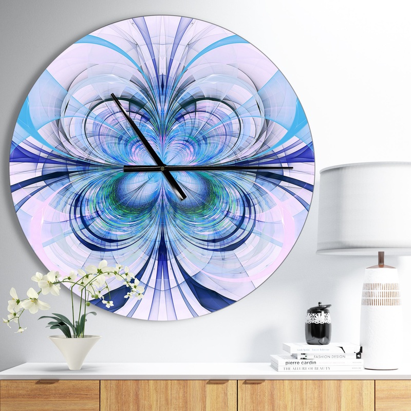 Turquoise Fractal Flower Pattern - Oversized Modern Wall CLock