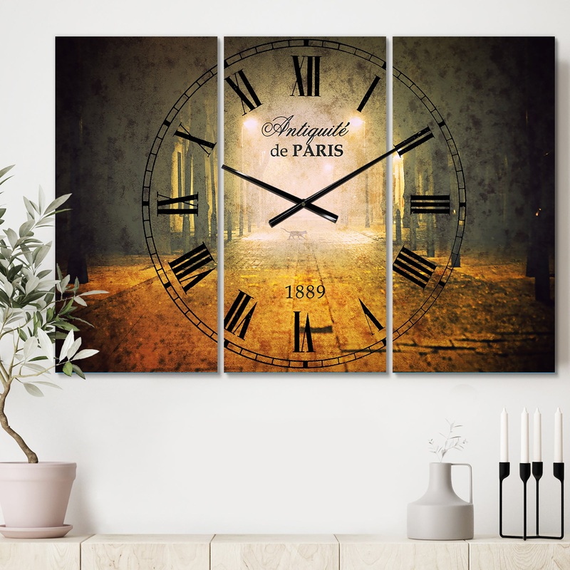 Urban Street at Night - Cottage 3 Panels Oversized Wall CLock