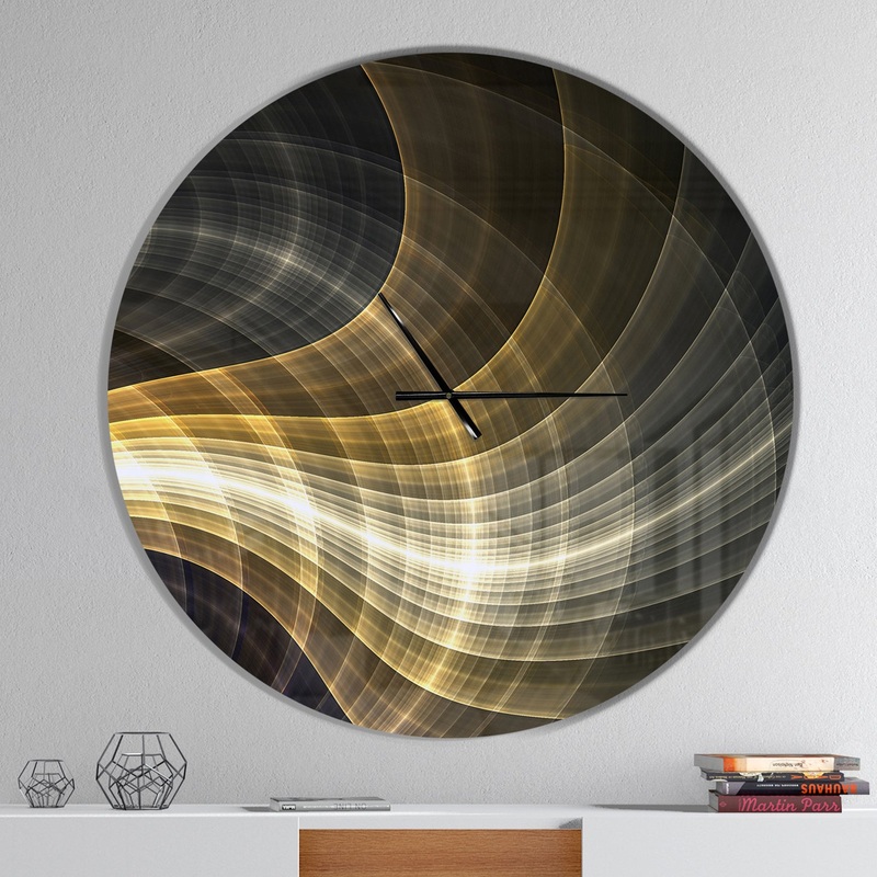 Yellow Fractal Light Art - Oversized Modern Wall CLock