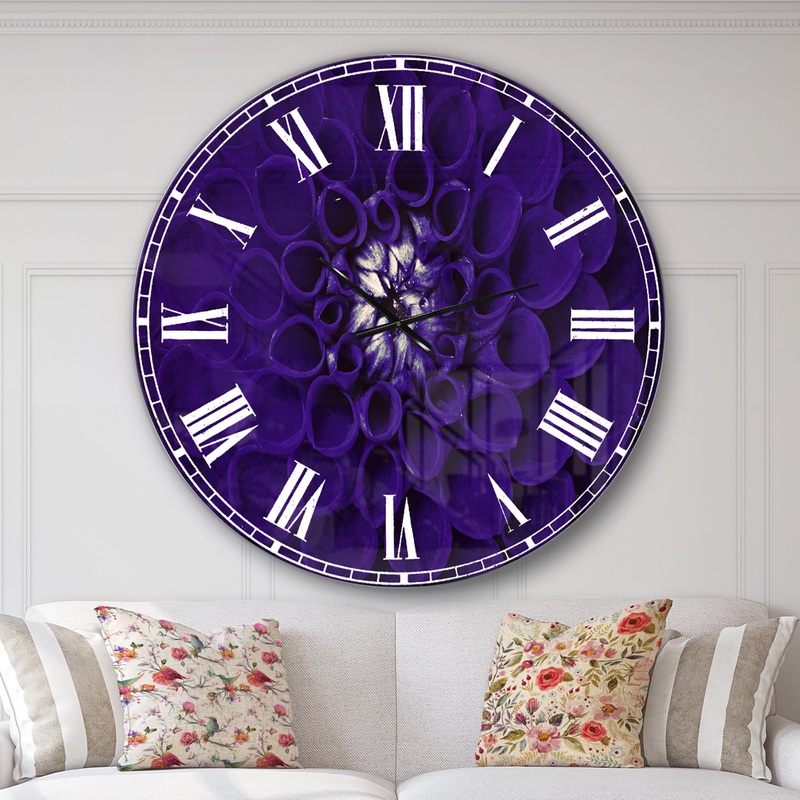 Abstract Blue Flower Design - Oversized Floral Wall CLock
