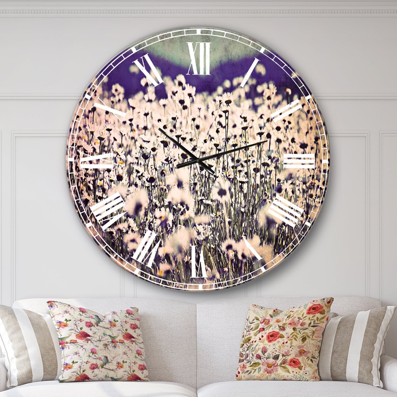 Amazing Light Blue Chamomile Blossom - Flower Large Wall CLock