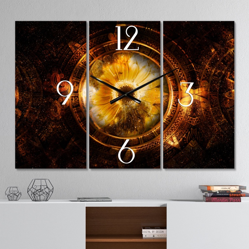 Ancient Mayan Calendar Collage - Modern 3 Panels Large Wall CLock