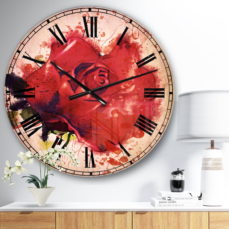 Beautiful Bright Red Rose - Floral Wall CLock