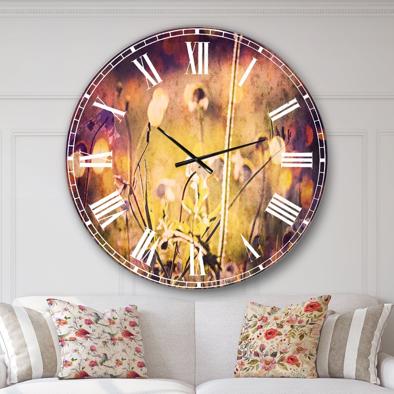 Beautiful Flowers in Meadow - Floral Wall CLock
