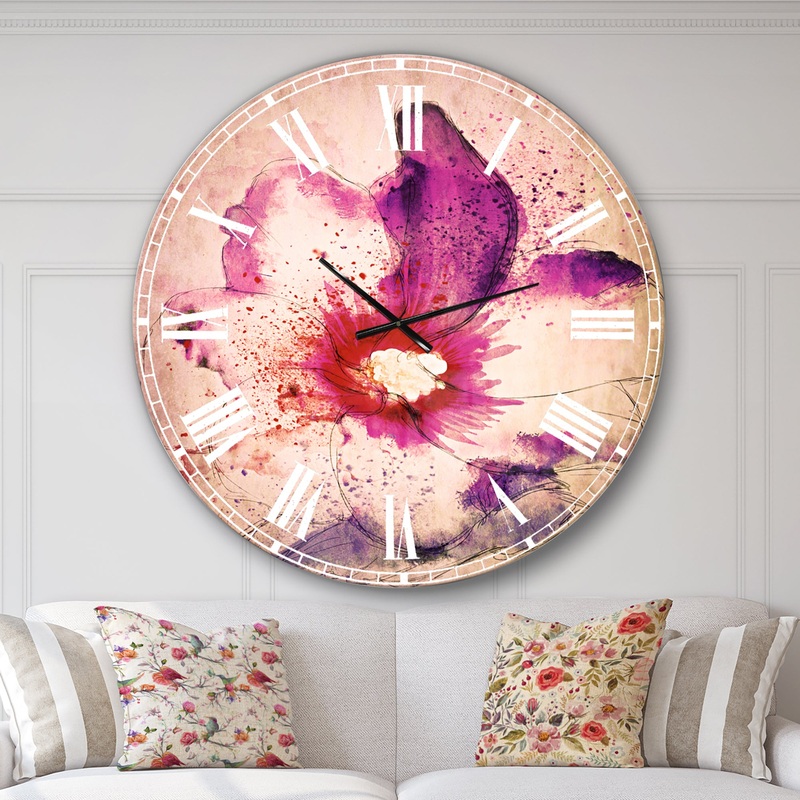 Beautiful Pink Flower Watercolor - Floral Large Wall CLock