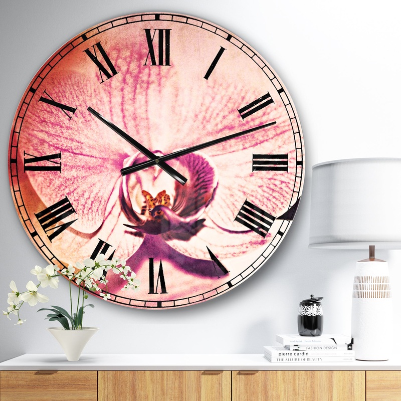 Beautiful Pink Orchid Flowers - Flower Large Wall CLock