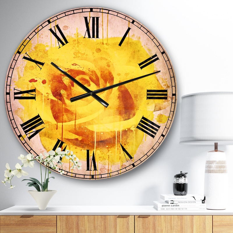 Beautiful Rose in Yellow Watercolor - Floral Wall CLock