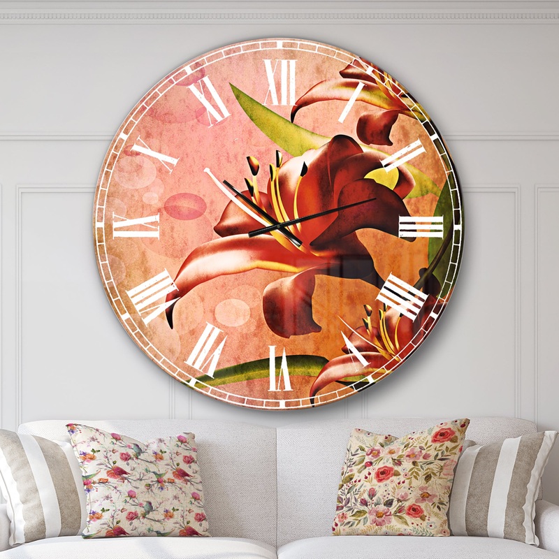 Beautiful Vector Flower on Pink - Flowers Large Wall CLock