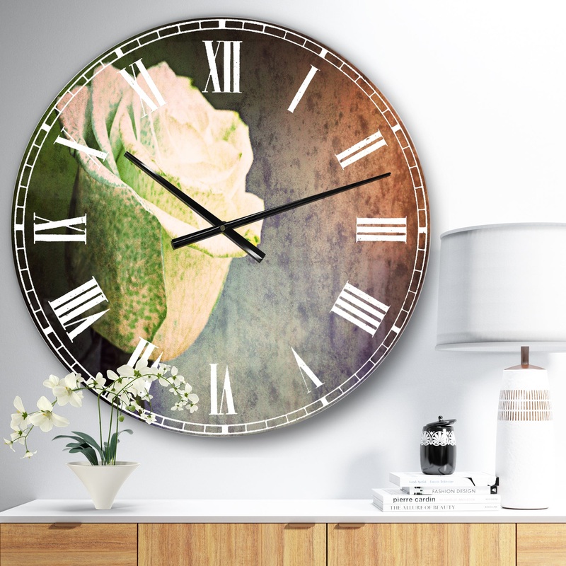 Beautiful White Painted Rose - Floral Oversized Wall CLock