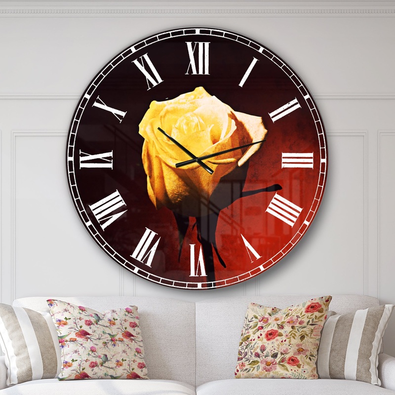 Beautiful Yellow Colored Rose - Oversized Floral Wall CLock