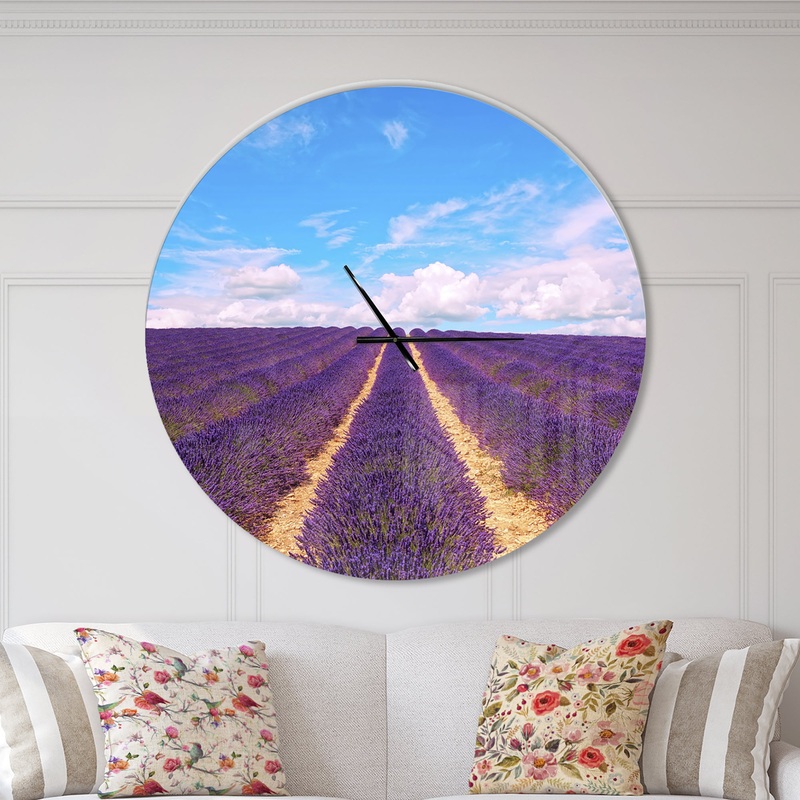 Blooming Lavender Flower Field - Oversized Traditional Wall CLock