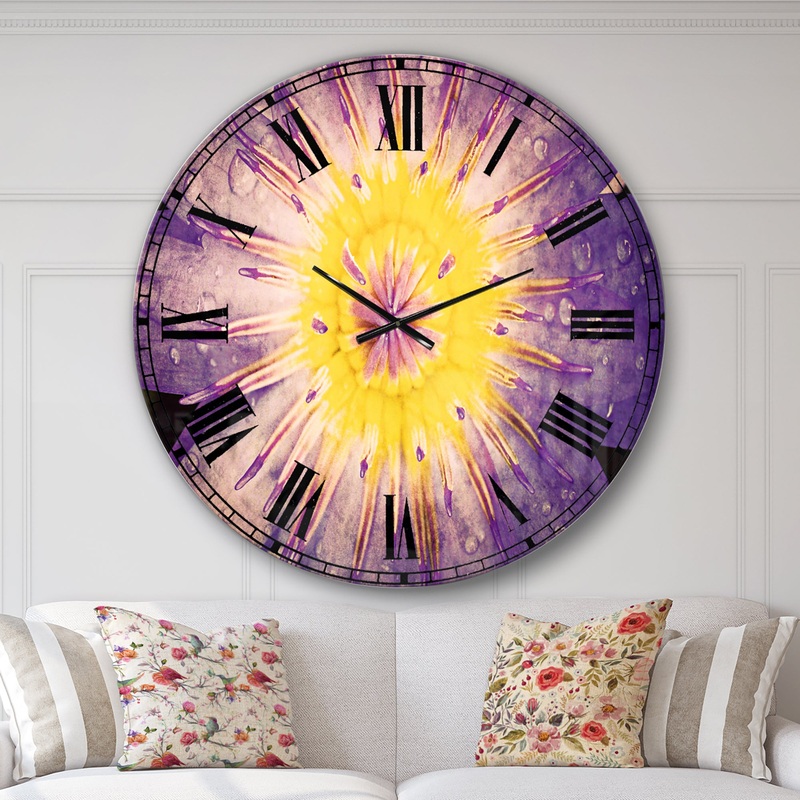 Blooming Violet Lotus Close up - Oversized Floral Wall CLock