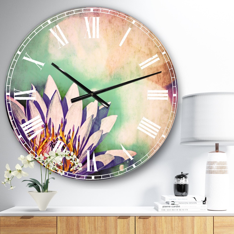 Blossoming Purple Lotus Flower - Floral Large Wall CLock