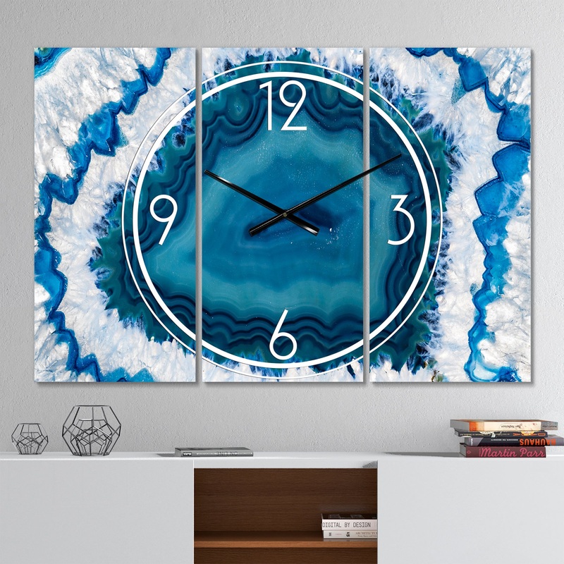 Blue Agate Crystal - Modern 3 Panels Oversized Wall CLock