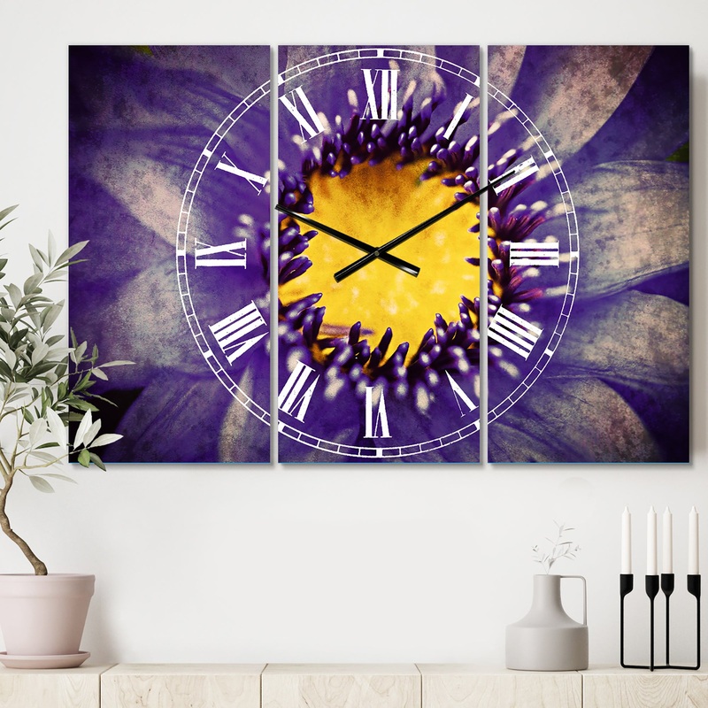 Blue Lotus Close up Watercolor - Cottage 3 Panels Large Wall CLock