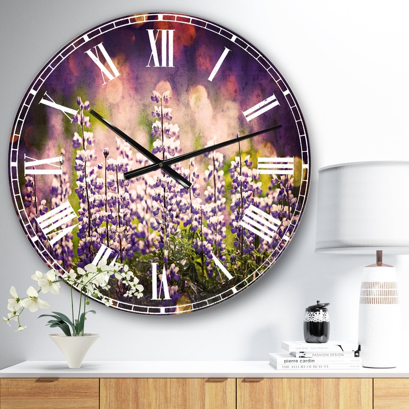 Blue Lupin Flowers on Blue Background - Flower Large Wall CLock
