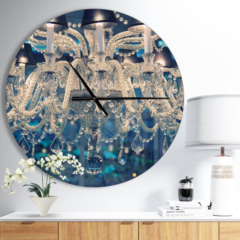 Blue Vintage Crystal Chandelier - Oversized Shabby Chic Wall CLock