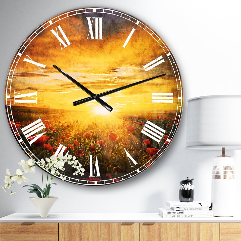 Bright New Day over Poppy Fields - Floral Large Wall CLock