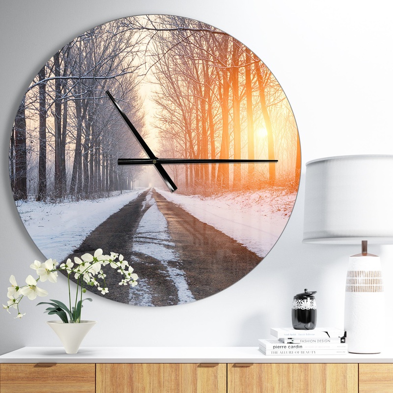 Bright Sun Break in Winter Forest - Oversized Forest Wall CLock