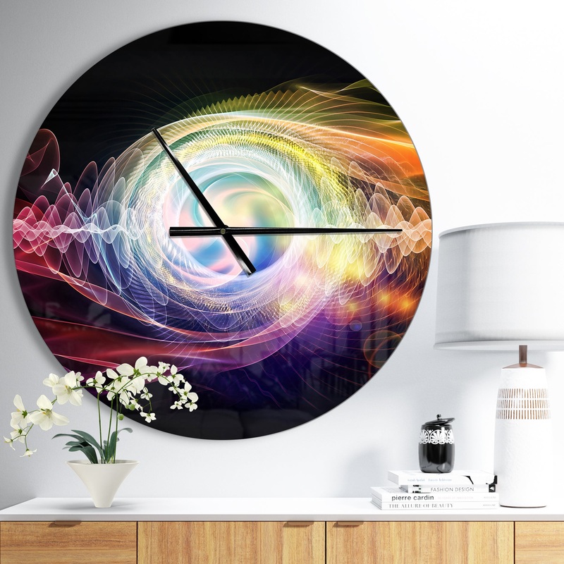 Bright Wave Particle in Air on Black - Oversized Modern Wall CLock