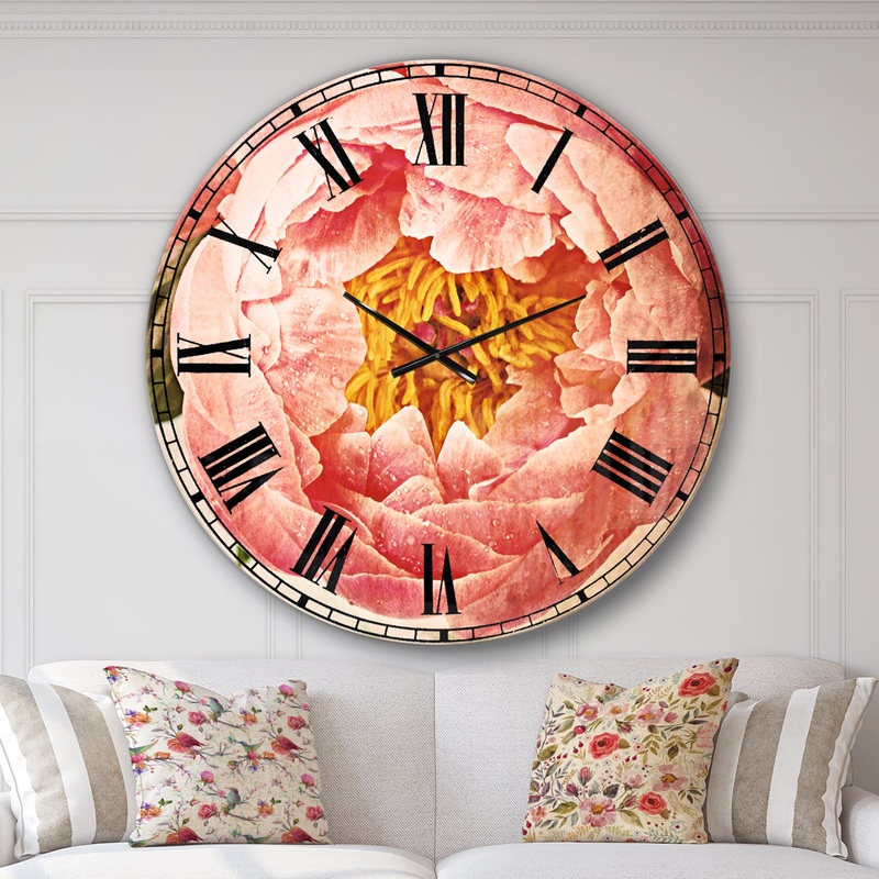 Bunch of Light Pink Peony Flowers - Floral Large Wall CLock