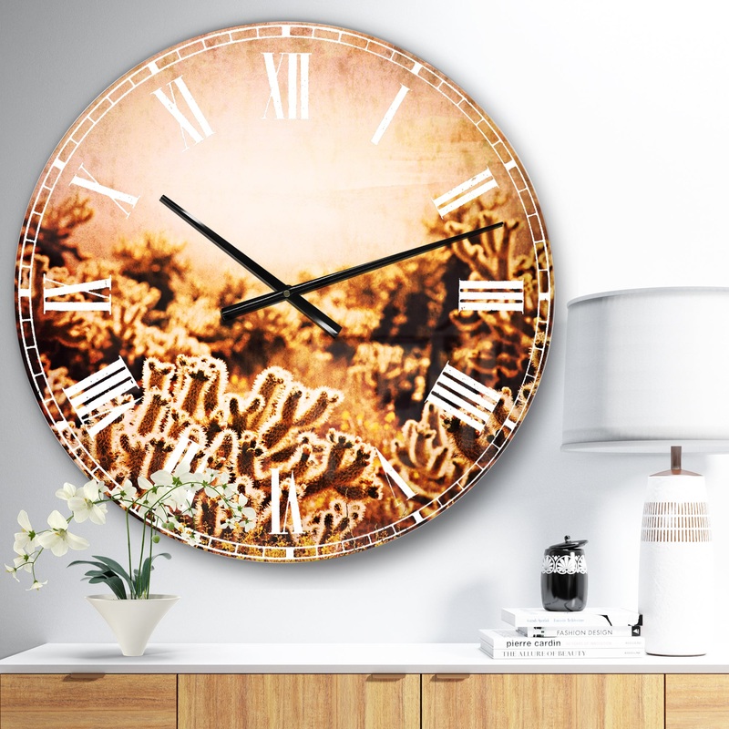 Cactus Plants in Saguaro National Park - Floral Large Wall CLock