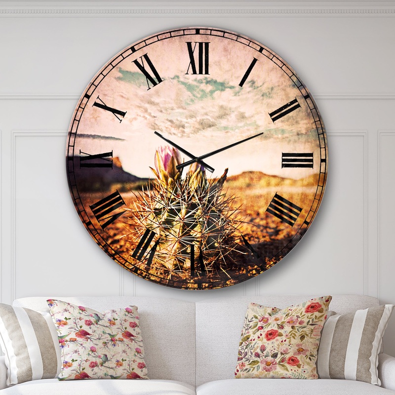 Cactus under Cloudy Sky - Floral Wall CLock