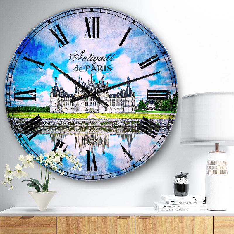 Chateau De Chambord Castle in Blue - Landscape Large Wall CLock