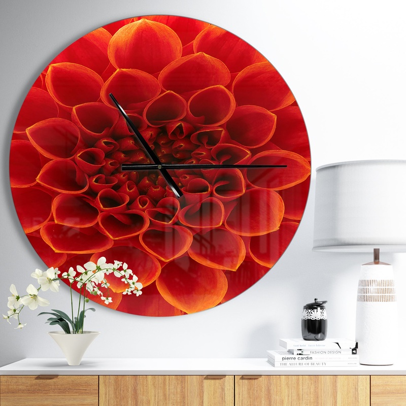 Close Up Orange Flower Petals - Oversized Floral Wall CLock