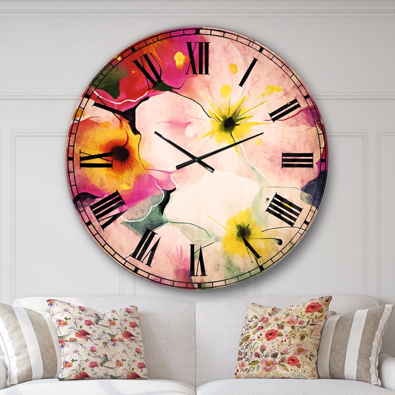 Colorful Watercolor Floral Pattern - Floral Large Wall CLock