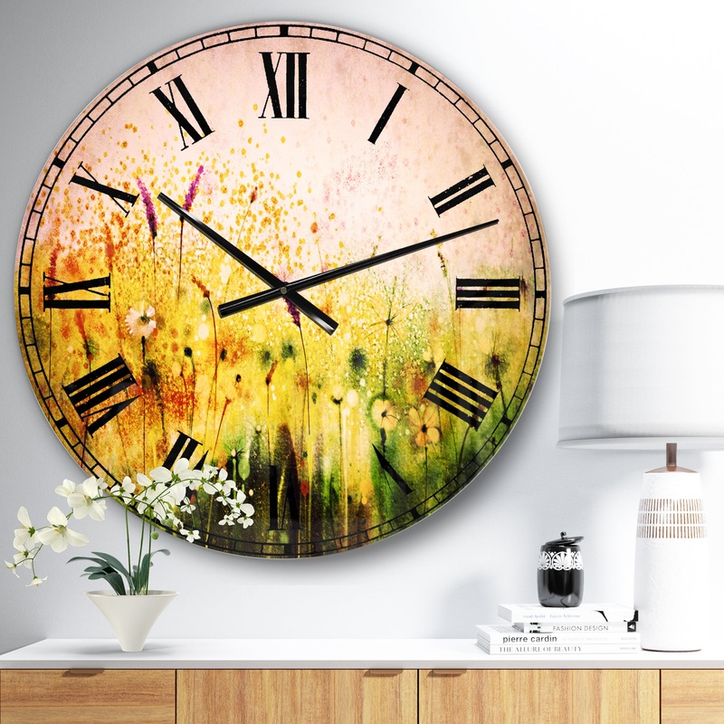 Cosmos Flowers and White Wildflowers - Floral Large Wall CLock