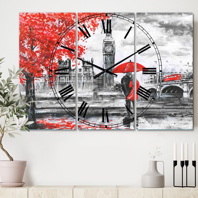 Couples Walking in London - Cottage 3 Panels Oversized Wall CLock