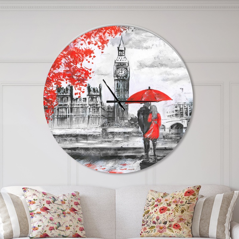 Couples Walking in London - Oversized French Country Wall CLock