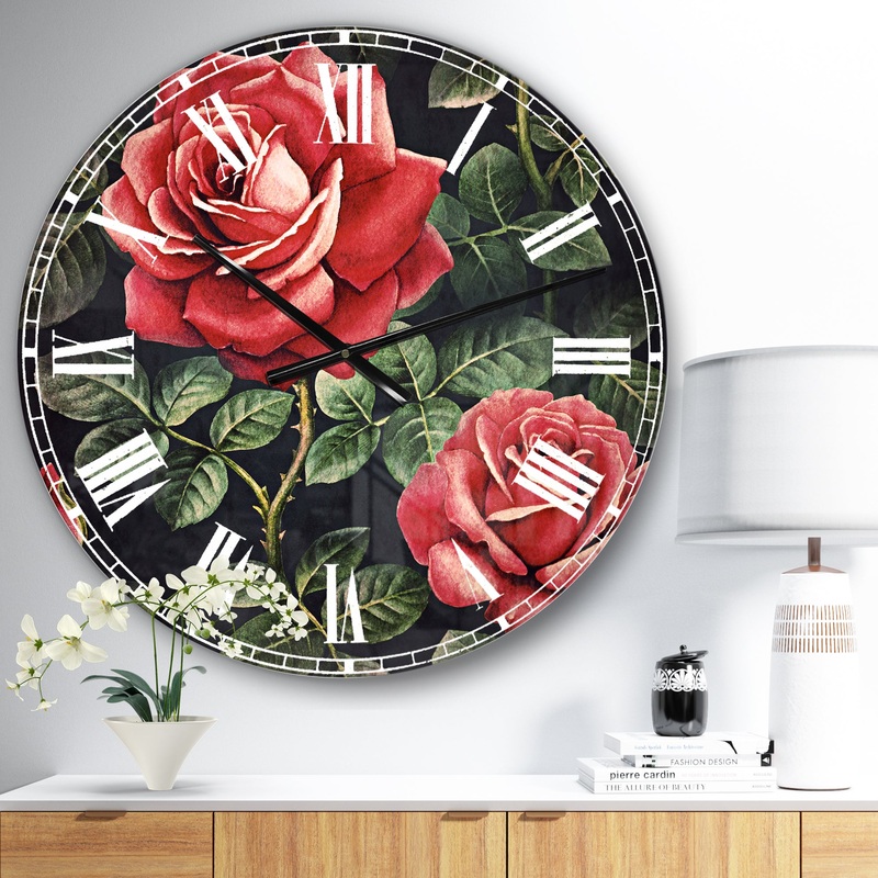 Rose Illustration Watercolor - Floral Oversized Wall CLock