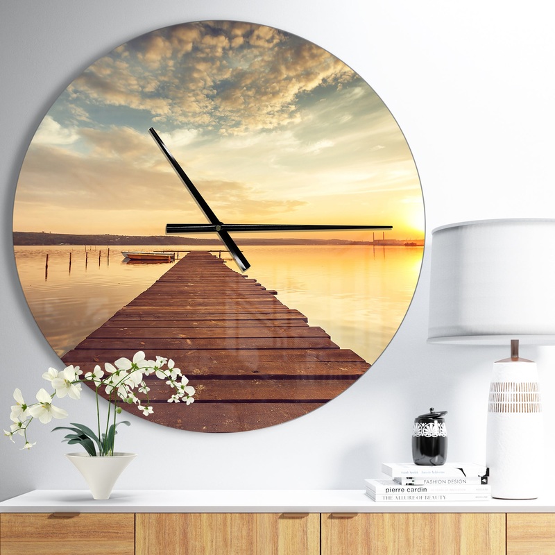 Sea Pier under Beautiful Cloudscape - Oversized Coastal Wall CLock