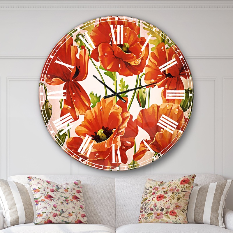 Seamless Pattern of Red Poppies - Floral Large Wall CLock