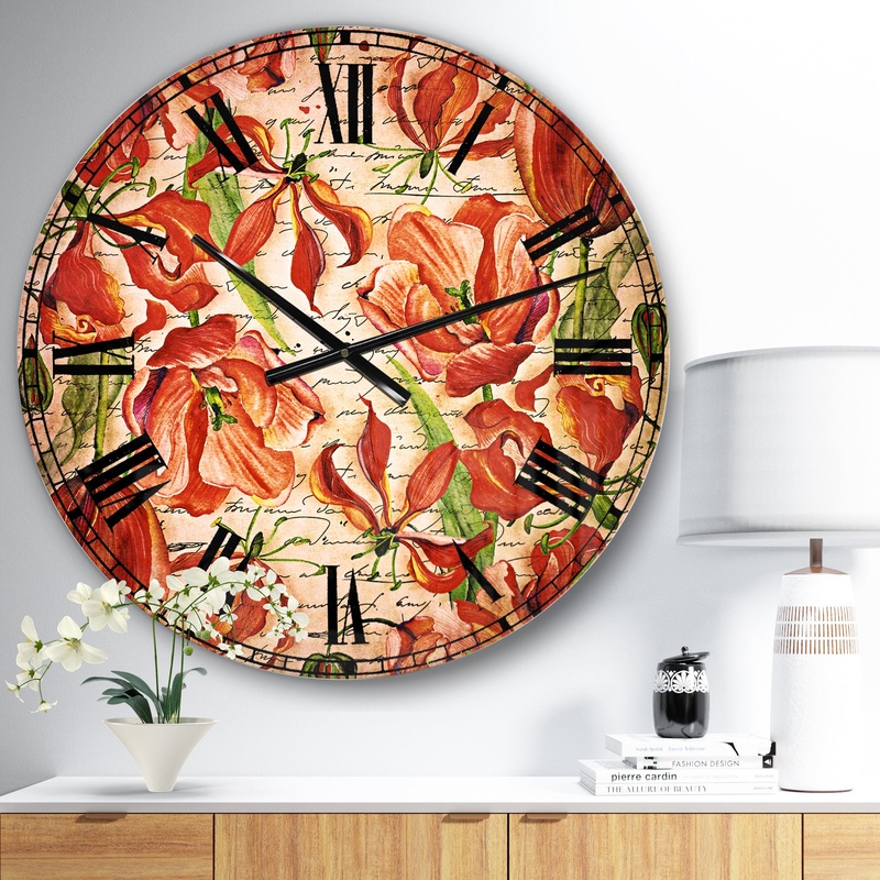 Seamless Red Flower Pattern - Floral Large Wall CLock