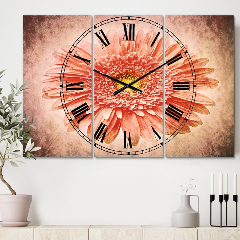 Single Daisy on White Background - Cottage 3 Panels Large Wall CLock