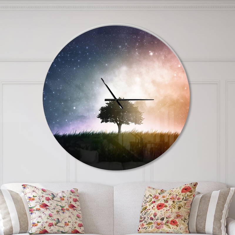 Single Tree Space Background - Oversized Traditional Wall CLock