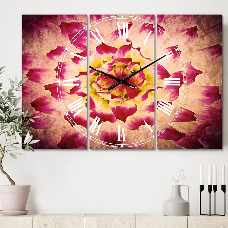 Smooth White Rose Flower Petals - Cottage 3 Panels Oversized Wall CLock