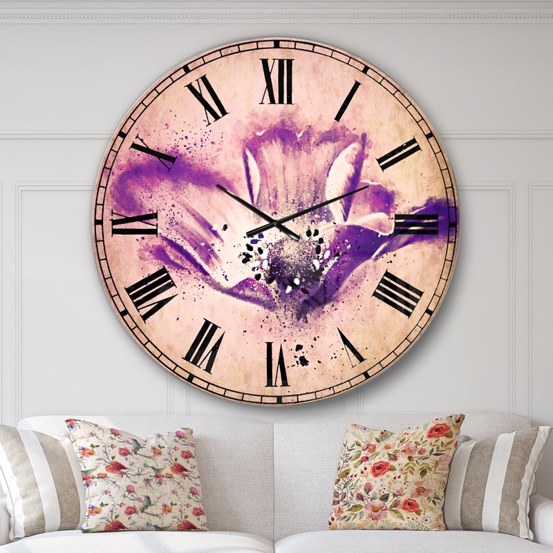 Stylized Watercolor Poppy Flower - Floral Large Wall CLock