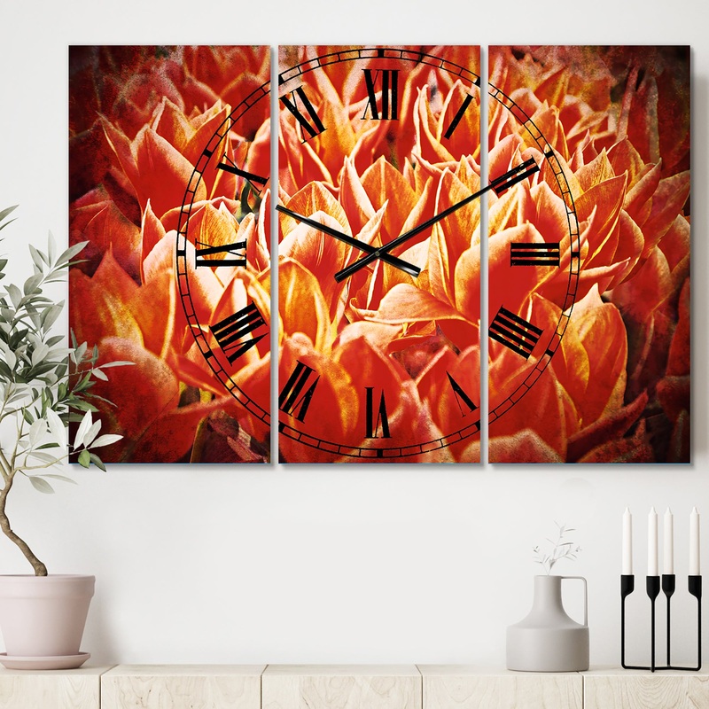 Tulip Flowers in the Keukenhof Park - Cottage 3 Panels Oversized Wall CLock