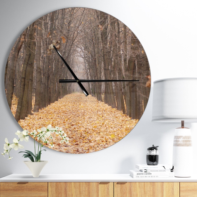 Yellow Road through Fall Forest - Oversized Traditional Wall CLock