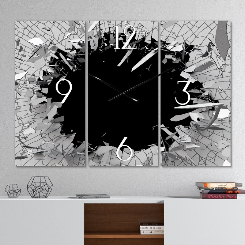 Strick & Bolton 'Abstract Broken Wall 3D Design - 3-panel Metal Clock