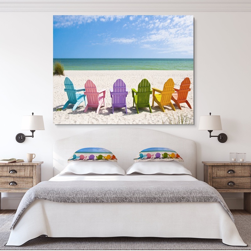 Adirondack Beach Chairs - Seashore Photo Canvas Art Print
